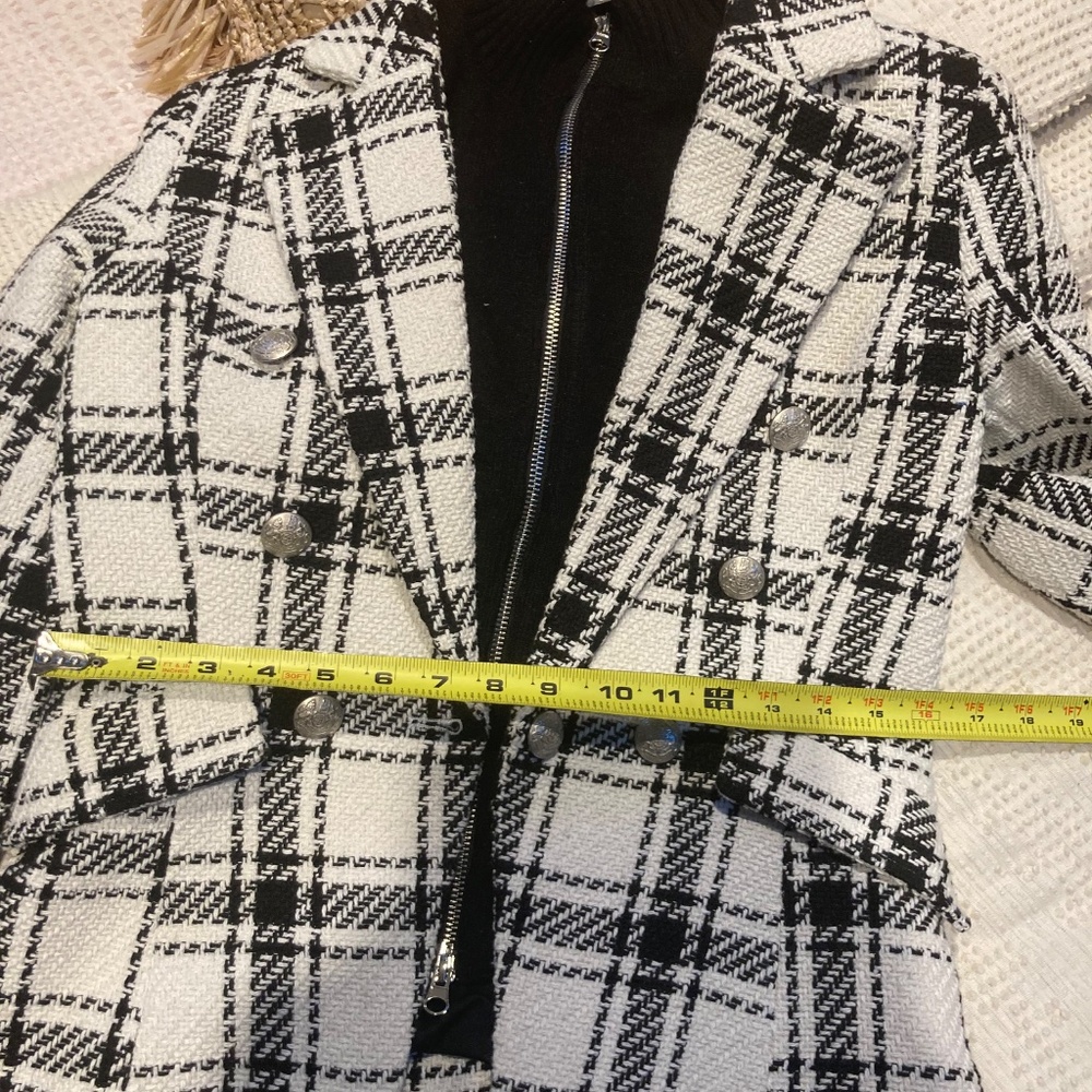 Central Park West Plaid Black & White Jacket with Removable Vest Small - Picture 10 of 13